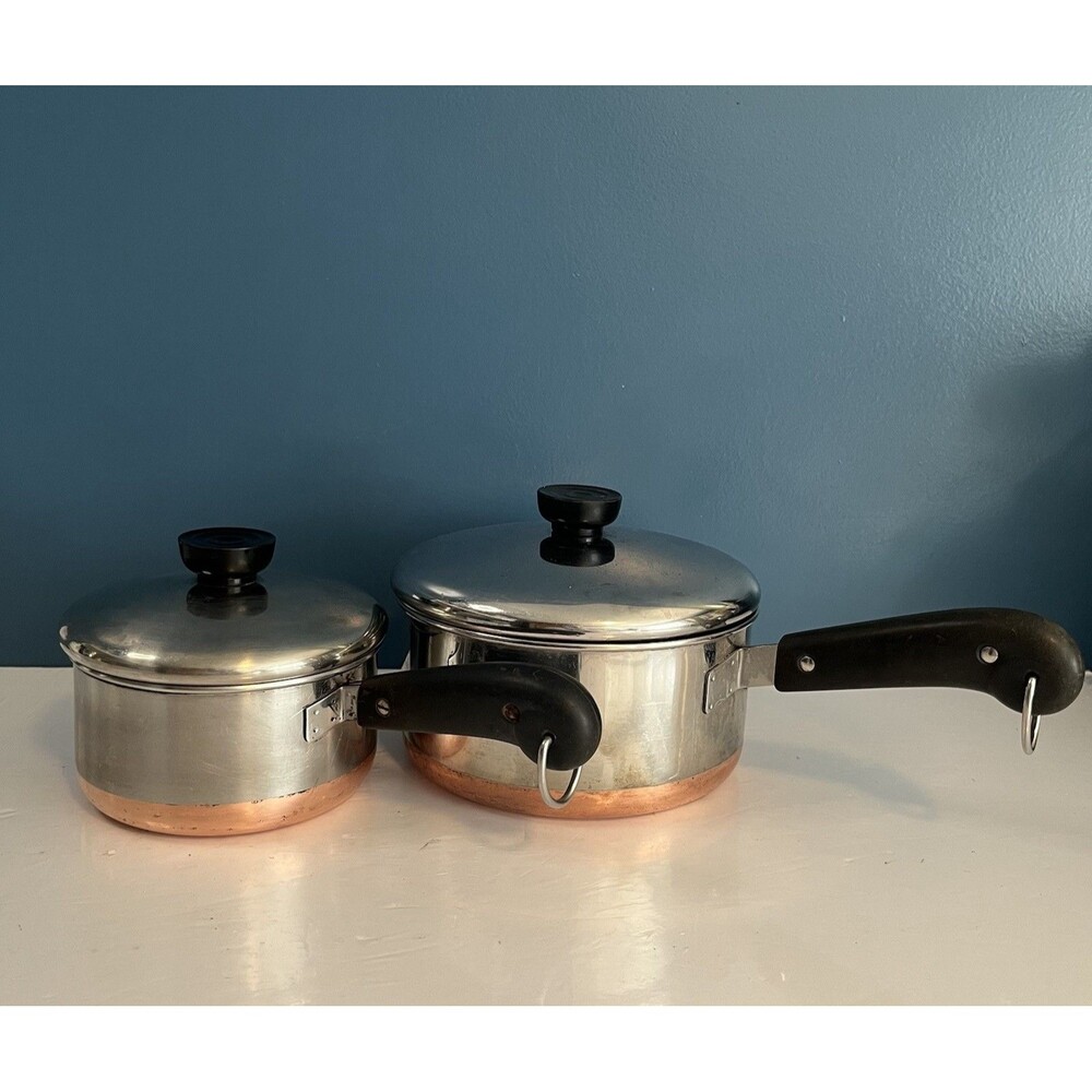 Vtg Revere Ware Copper Bottom 4 Pc Cookware Set Pots 1 & 2 Qt with Lids Pre 1968